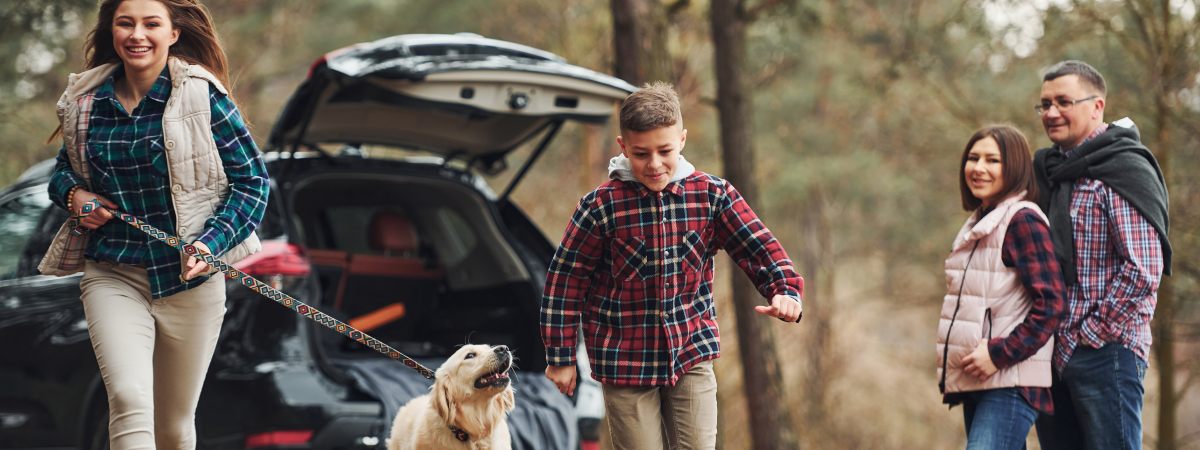 family out with dog