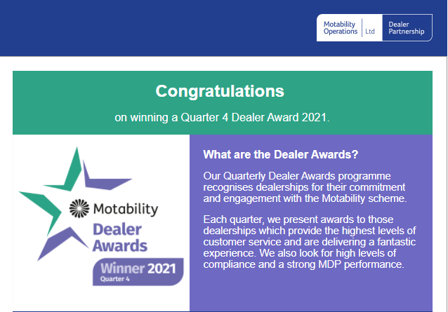 Motability Scheme award