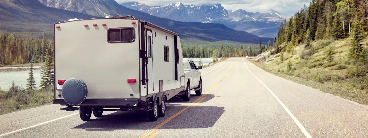 Caravan being towed on the road 