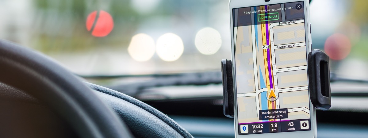 Inside of car with phone sat-nav