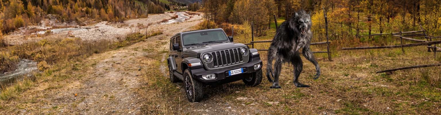 werewolf driving a Jeep Wrangler