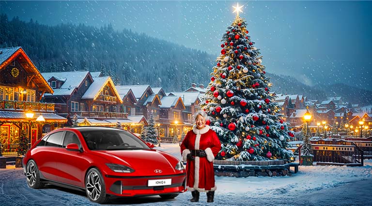 Mrs Claus driving Hyundai IONIQ 6