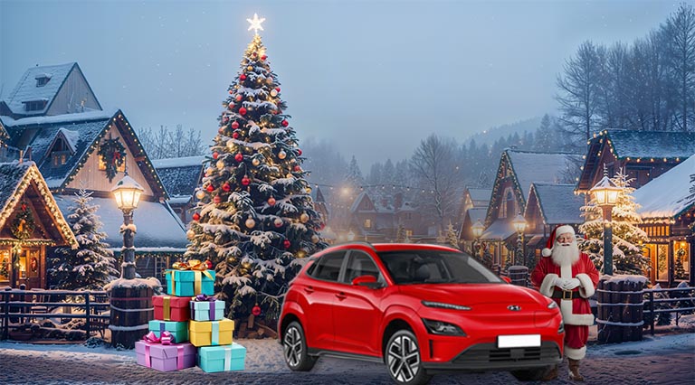 santa driving Hyundai KONA Electric