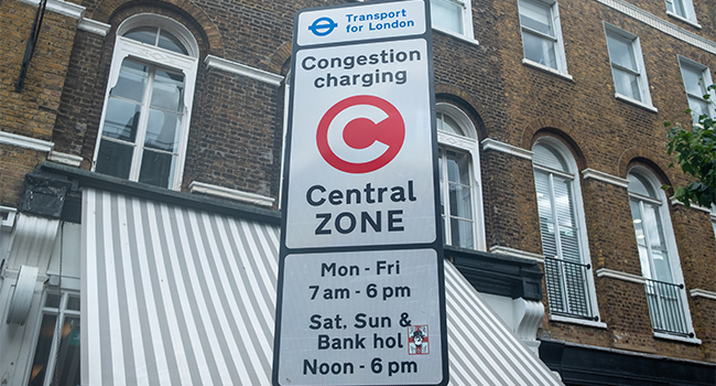 LONDON- London Central Zone congestion charge signage on Edgware Road