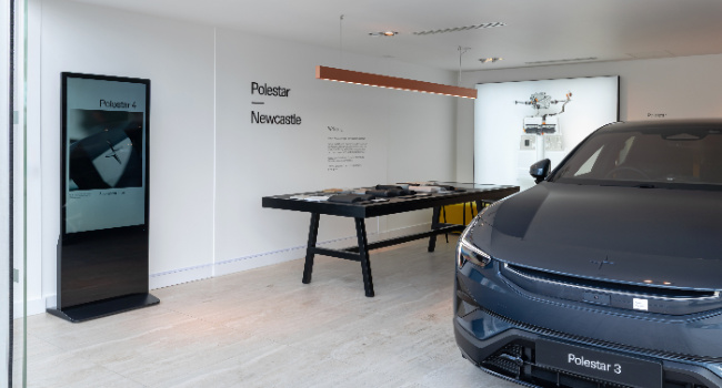 Inside Polestar Newcastle's showroom space.