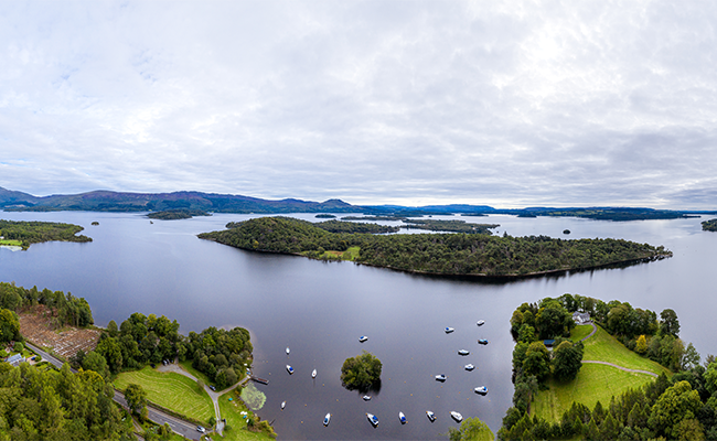 Aldochlay over the lake Loch Lomond in Scotland