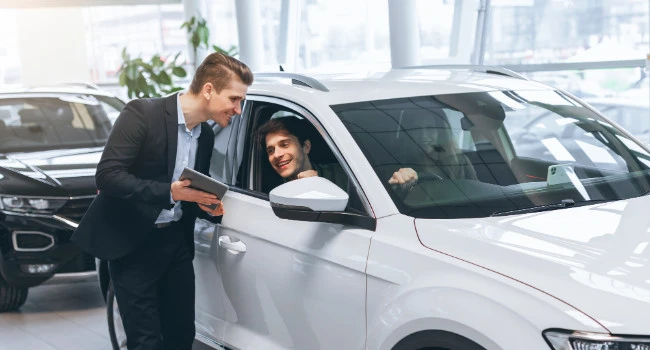 Inside a car dealership